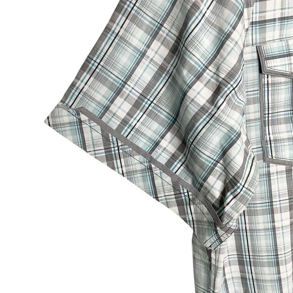 7 Diamonds Blue Gray White Plaid Short Sleeve Button Up Shirt XL - Picture 4 of 11